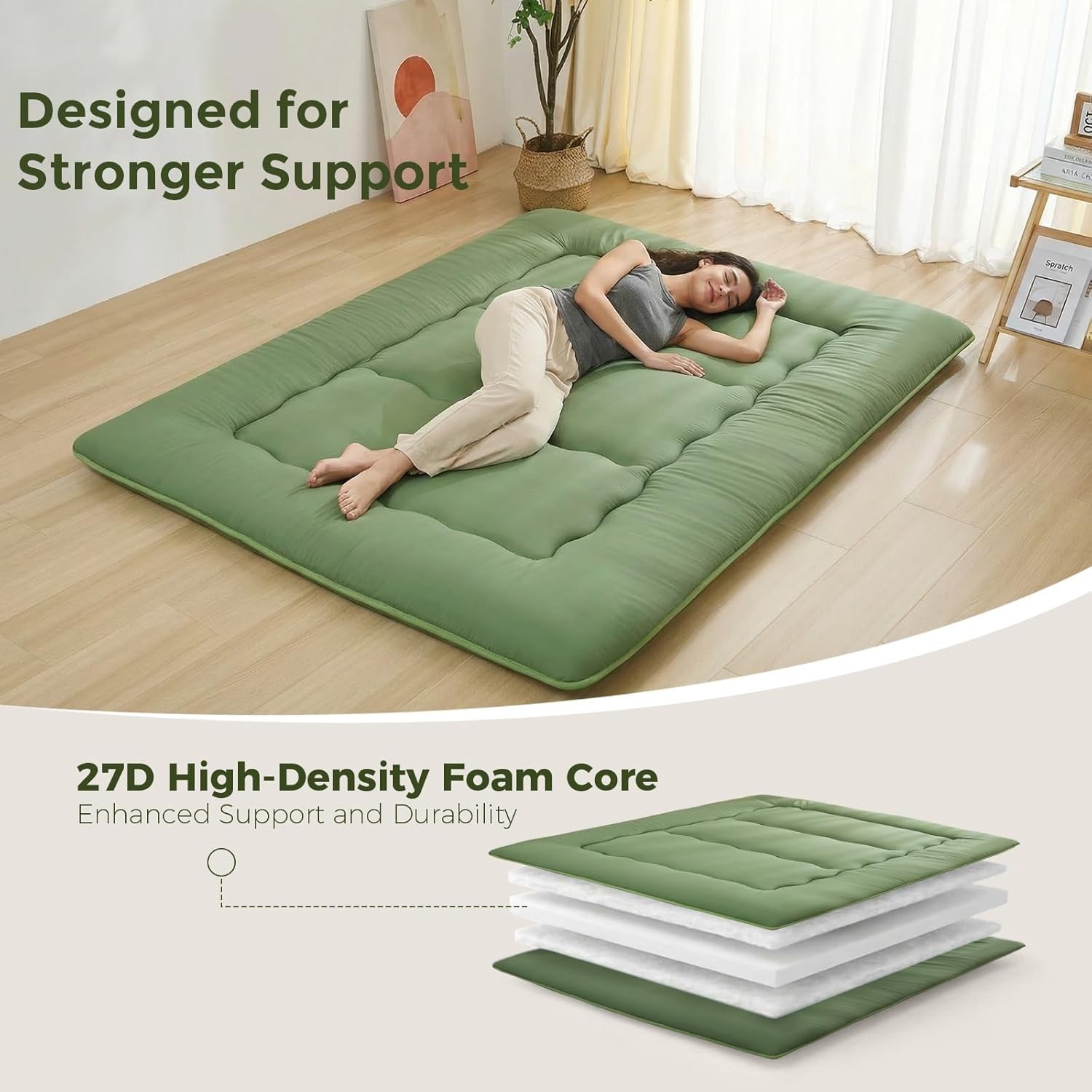 3-Layer 2.5″ Japanese Futon Mattress – Portable & Multi-Functional Green Comfort