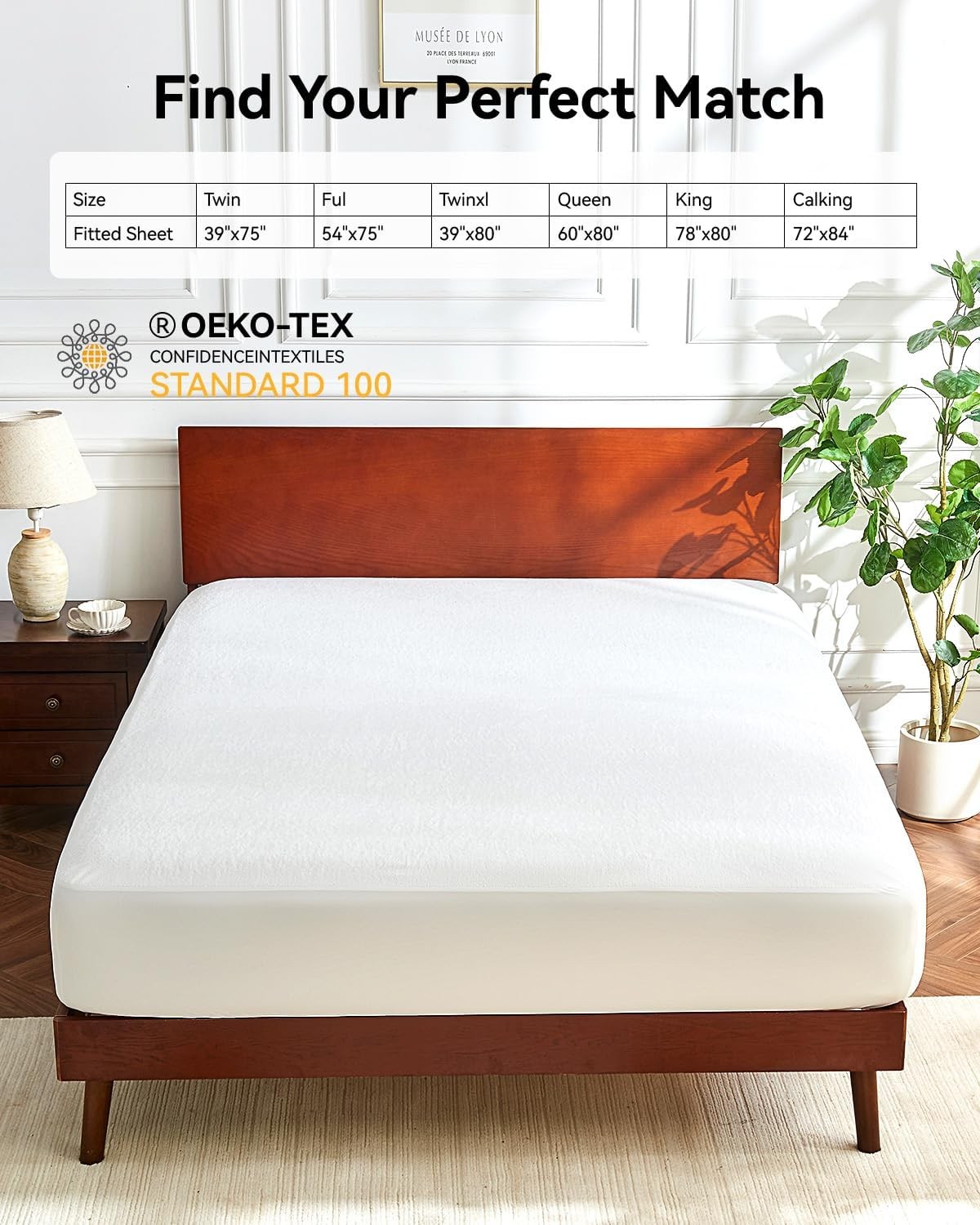 King Size Cooling Waterproof Mattress Protector Pad King, Classic-white