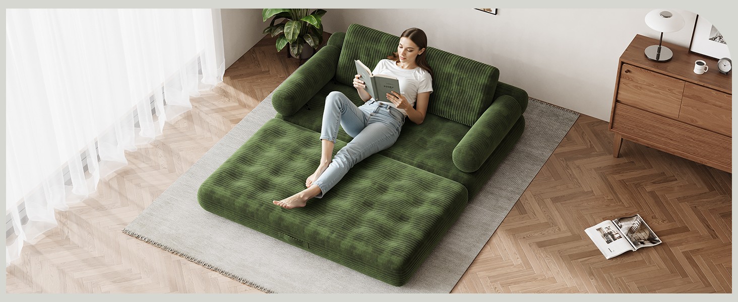 59″ Convertible Sofa Bed, Folding Loveseat Sleeper Chair with Pillows