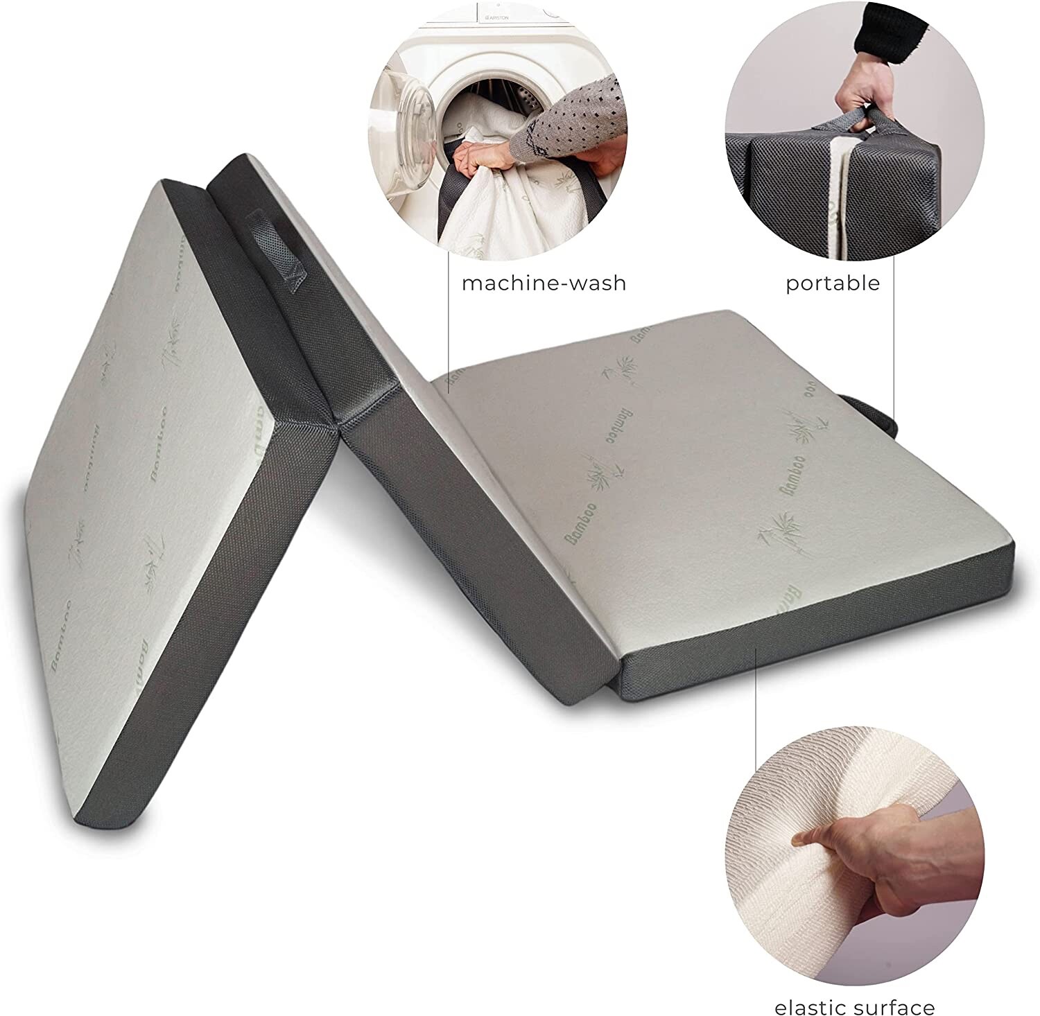 Cozzzi Folding Twin Mattress Trifold Foam Topper Portable Sleeping Mat Grey 25″