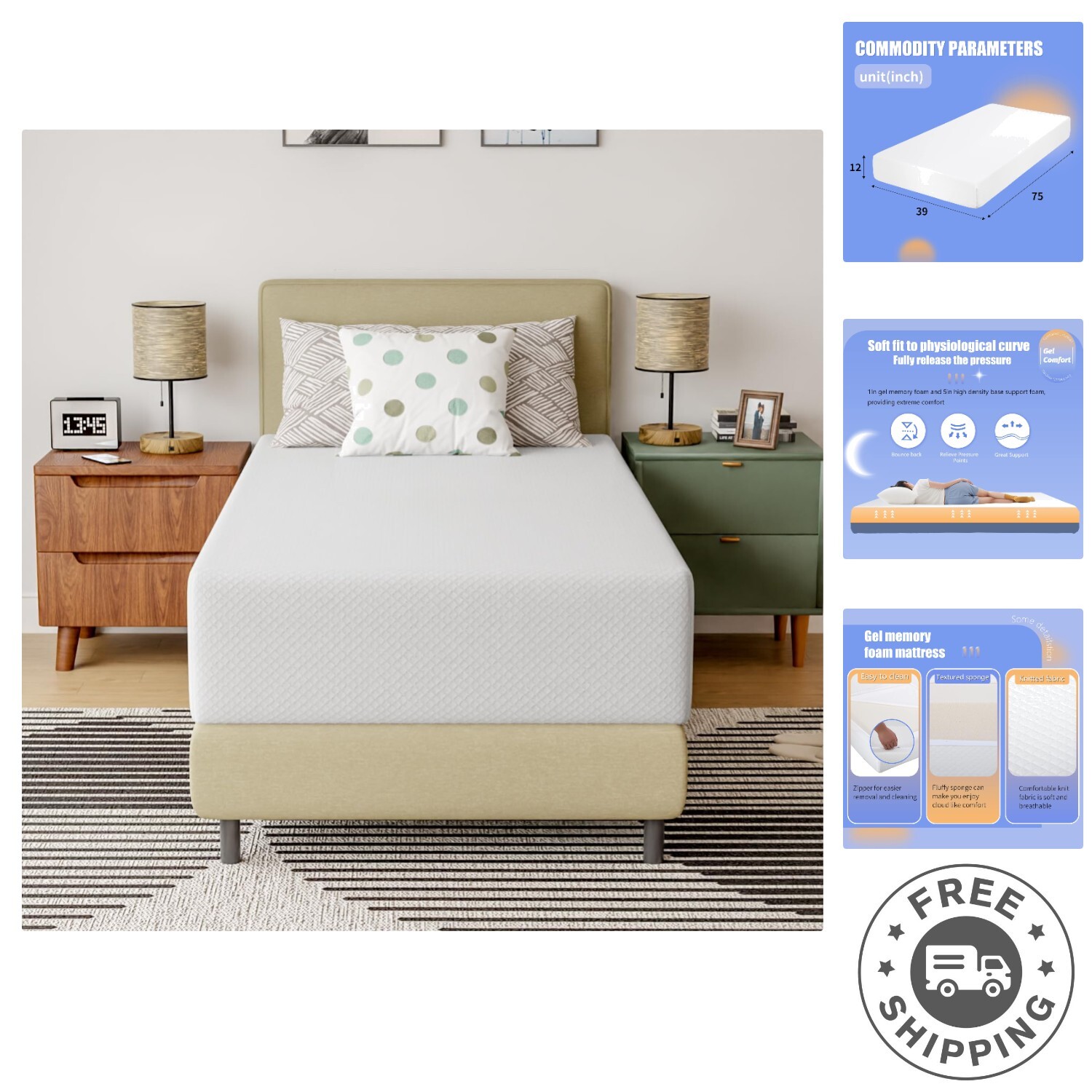 12-Inch Pressure-Relieving Gel Foam Twin Mattress – Perfect for All Sleepers