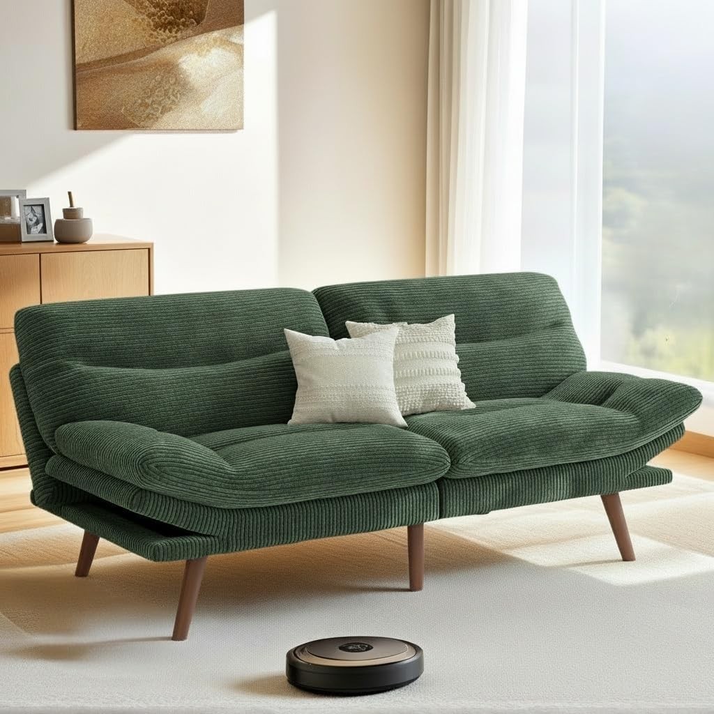 Pipi Futon Sofa Bed, 66 Inch Corduroy Futon Couch Convertible with