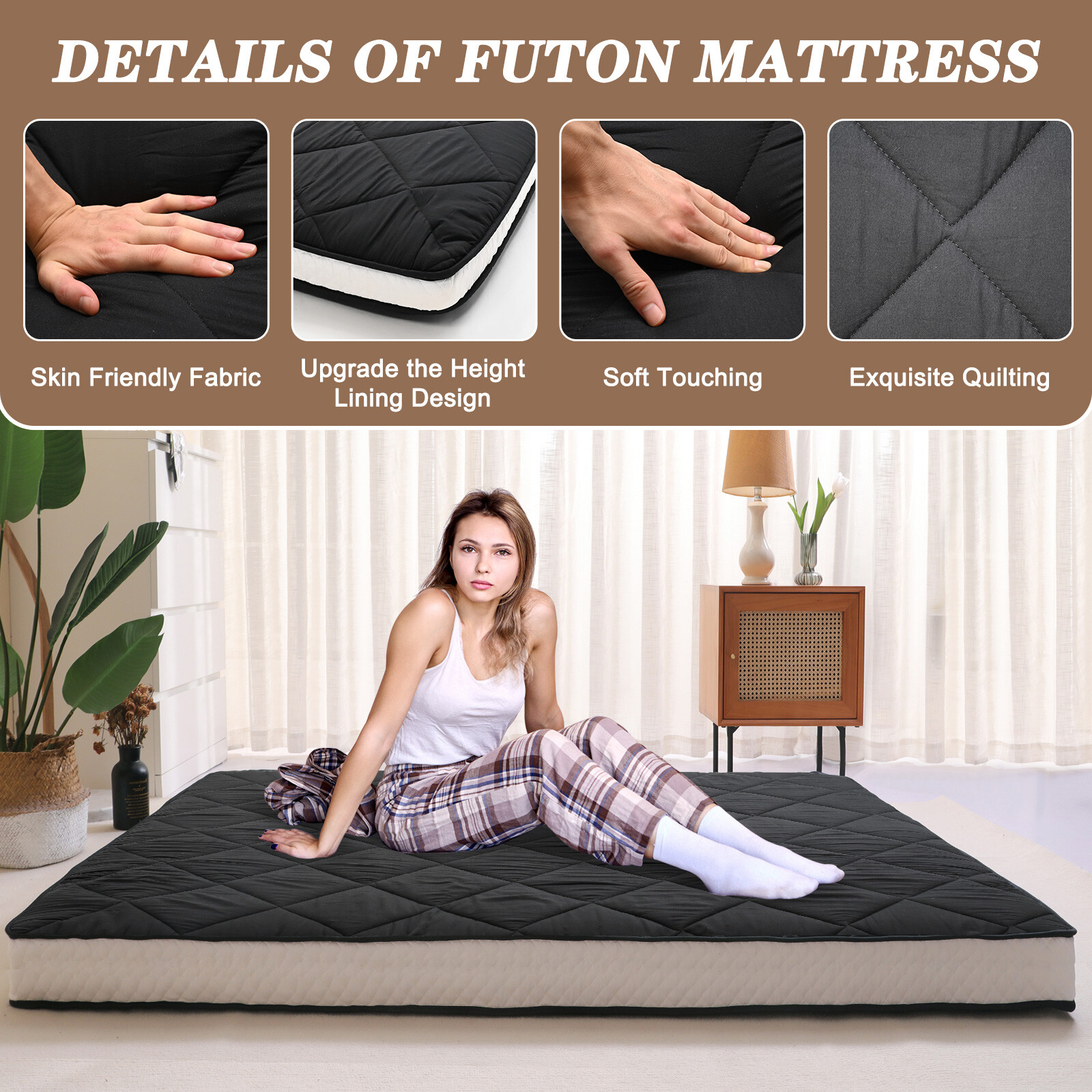 MOPHOTO Futon Mattress Upgraded Japanese Mattress Quilted Bed Mattress Topper