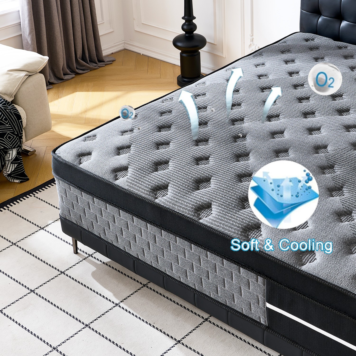 12 14 Inch Queen Hybrid Mattress Pocket Spring Cooling Gel Foam Medium Firm Grey