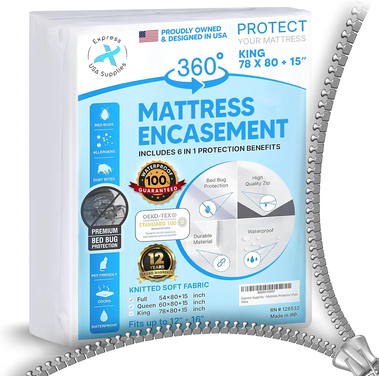 Mattress Encasement King (12-16) Inches Deep | Heavy Duty Hotel Grade 100% Water