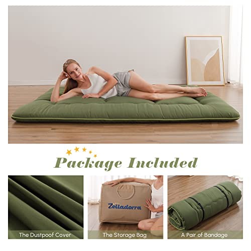 Japanese Floor Mattress, Futon Twin（80″L x 39″W） Green ( 4″th + Dust Cover ）