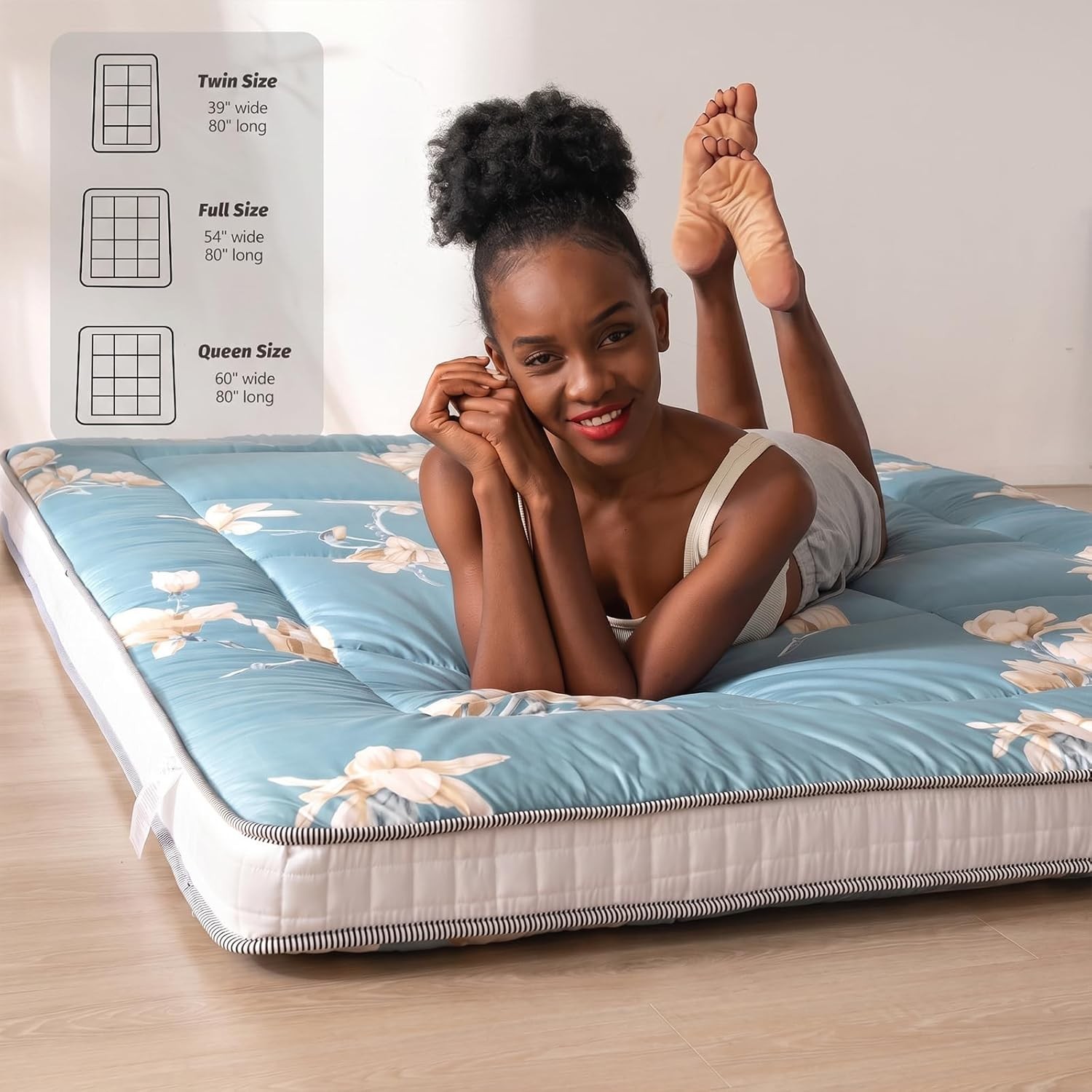 Printed Futon Mattress, Japanese Floor Mattress Quilted Mattress