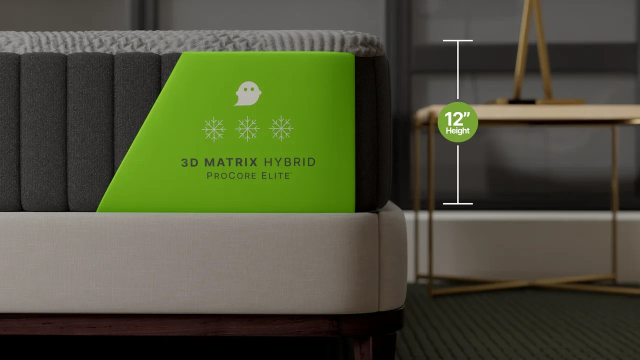 GhostBed 3D Matrix Hybrid Queen Mattress 12 inch Memory Foam Cooling Technology