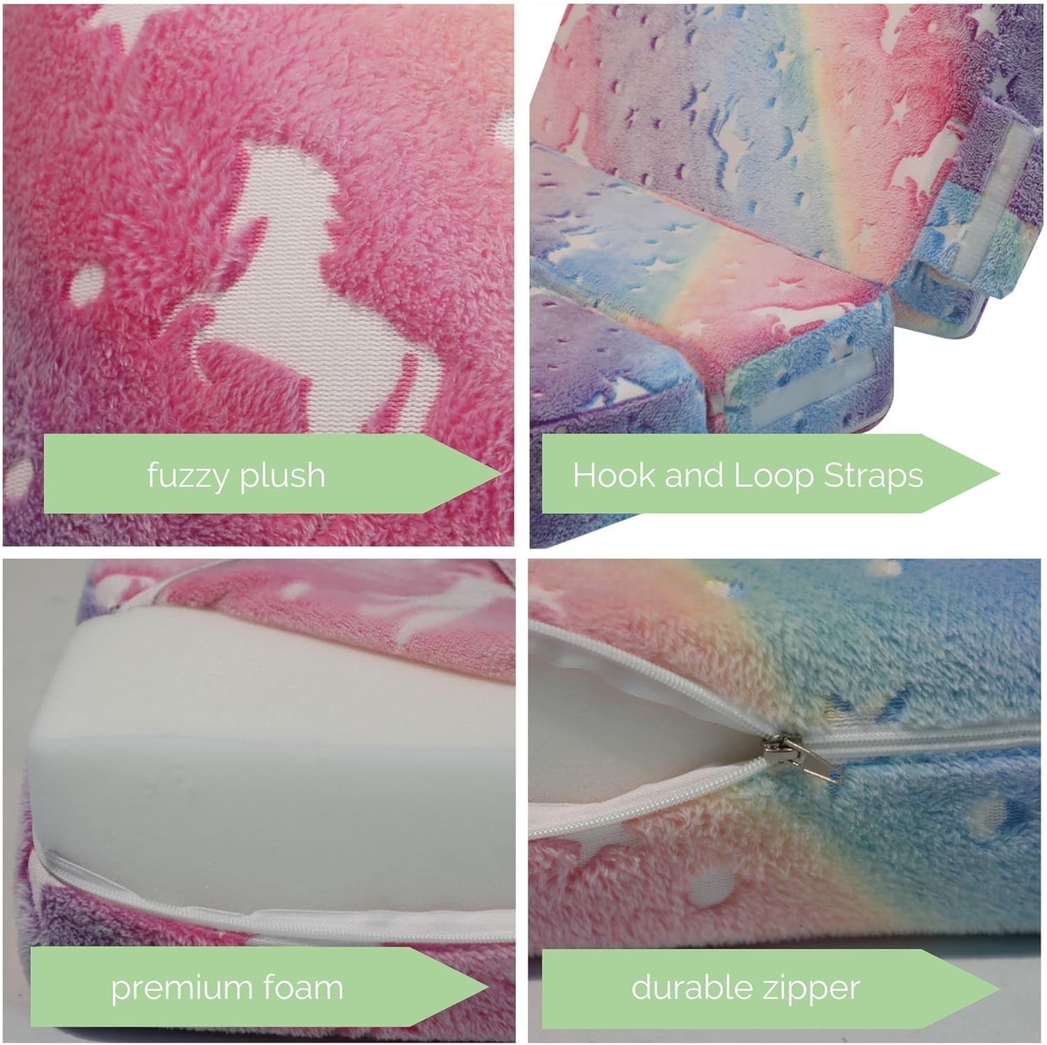 Glow Rainbow Unicorn Tri-fold Sofa Bed for Kids, Foldable Futon Mattress, Cha…