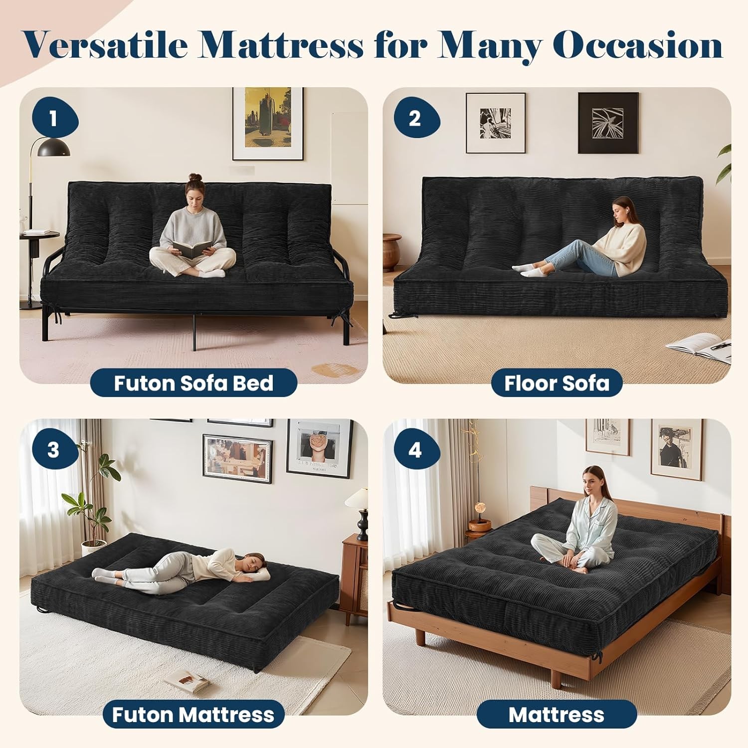 8 Inch Futon Mattr Queen Size, Futon Floor Sofa Bed Foldable with Soft