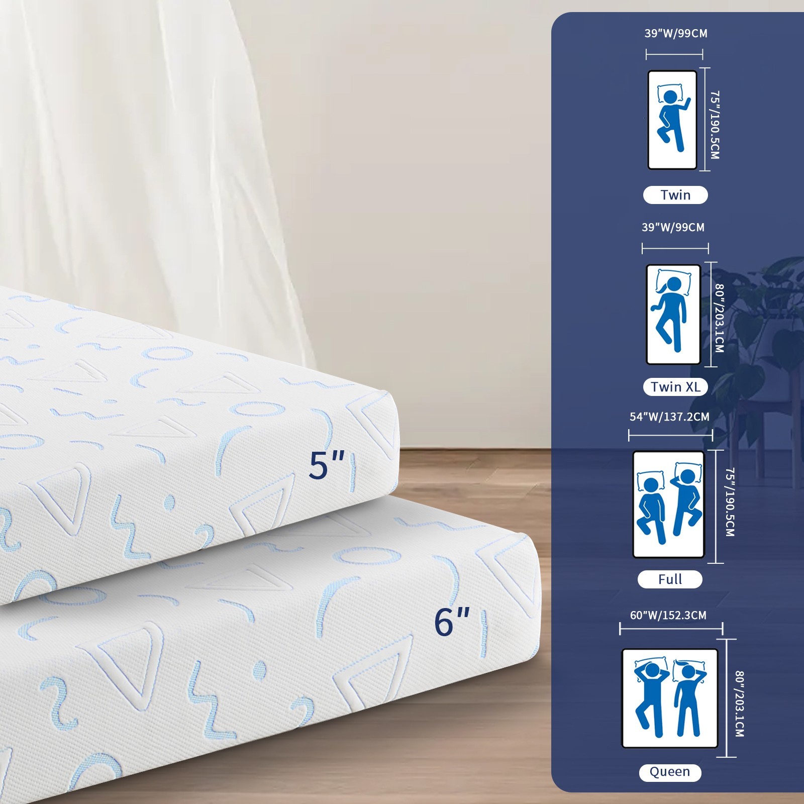 5″ 6″ Memory Foam Medium-Firm Mattress With Washable Cover for Pressure Relief