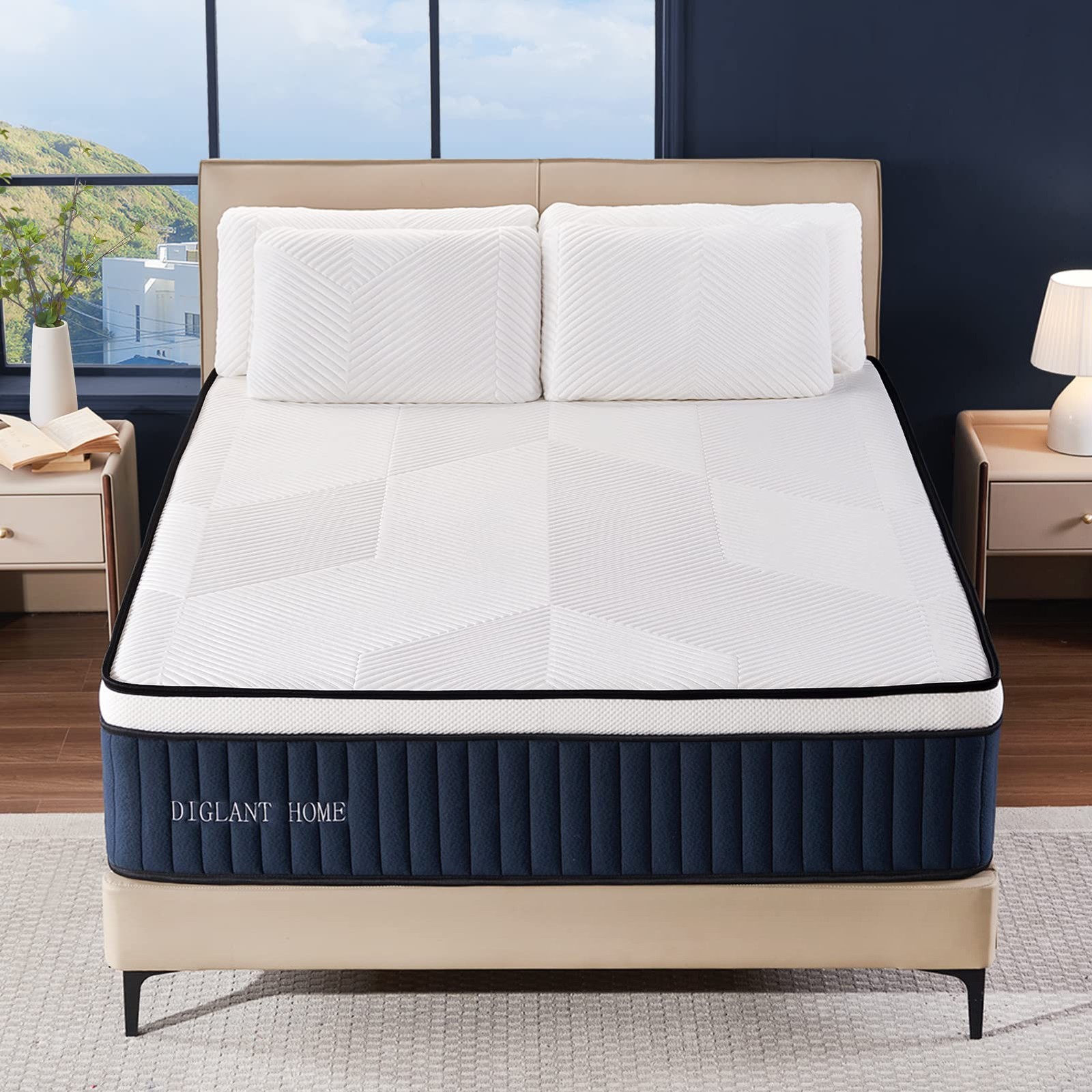 DIGLANT 14 Inch Hybrid Mattress, Medium Plush Feel Memory Foam Euro Top Mattr…