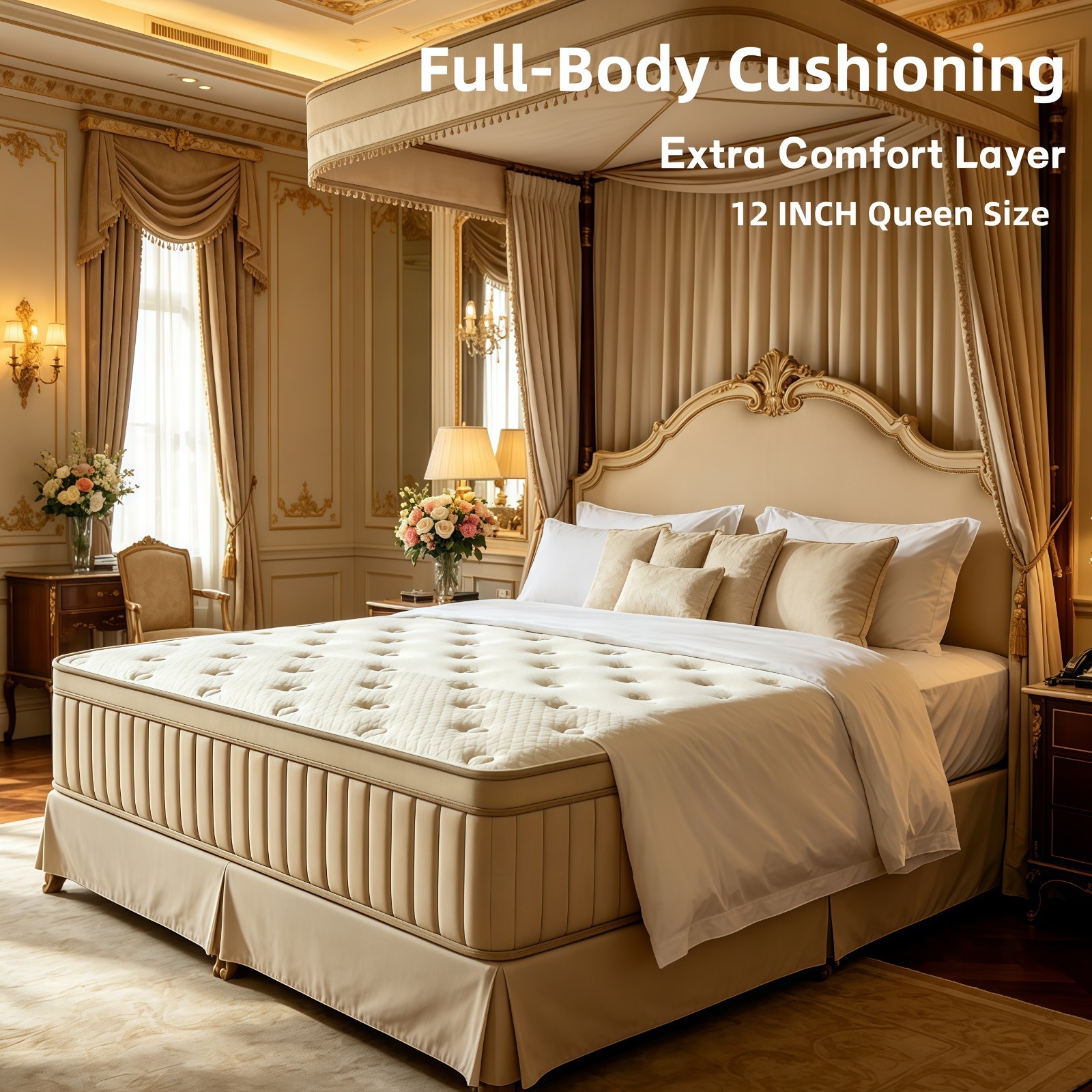 12” Queen Hybrid Mattress Cooling Gel Memory Foam Pocket Spring Bed Box Beige