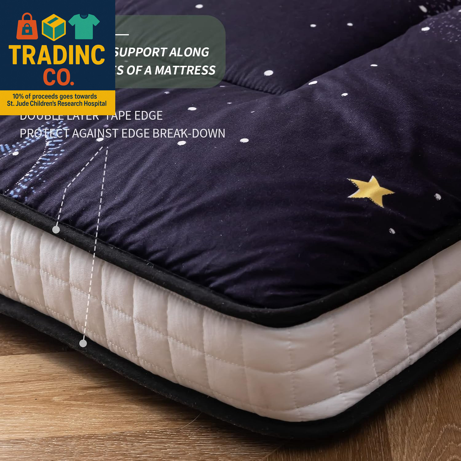 Black Moon and Star Quilted Futon Mattress, Extra Thick Twin Floor Lounger