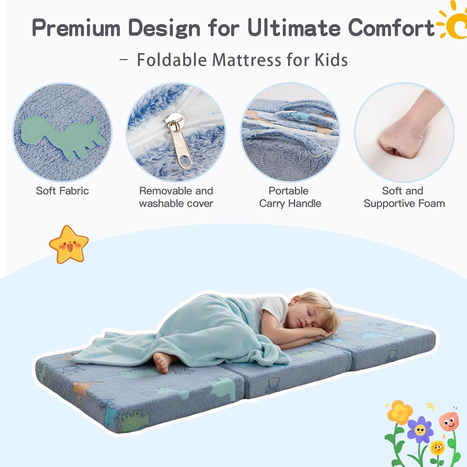 Foldable Floor Mattress for Kids-Glow in The Dark Toddler Nap Mat with Storag…