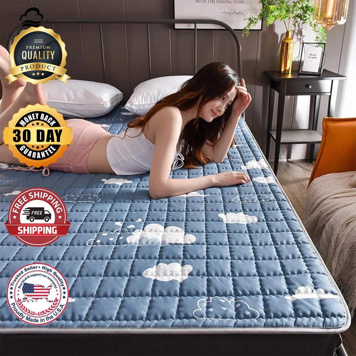 Queen Size Mattress Topper, 1200 GSM Cooling Cushion, Mattress Pad for Back Pain