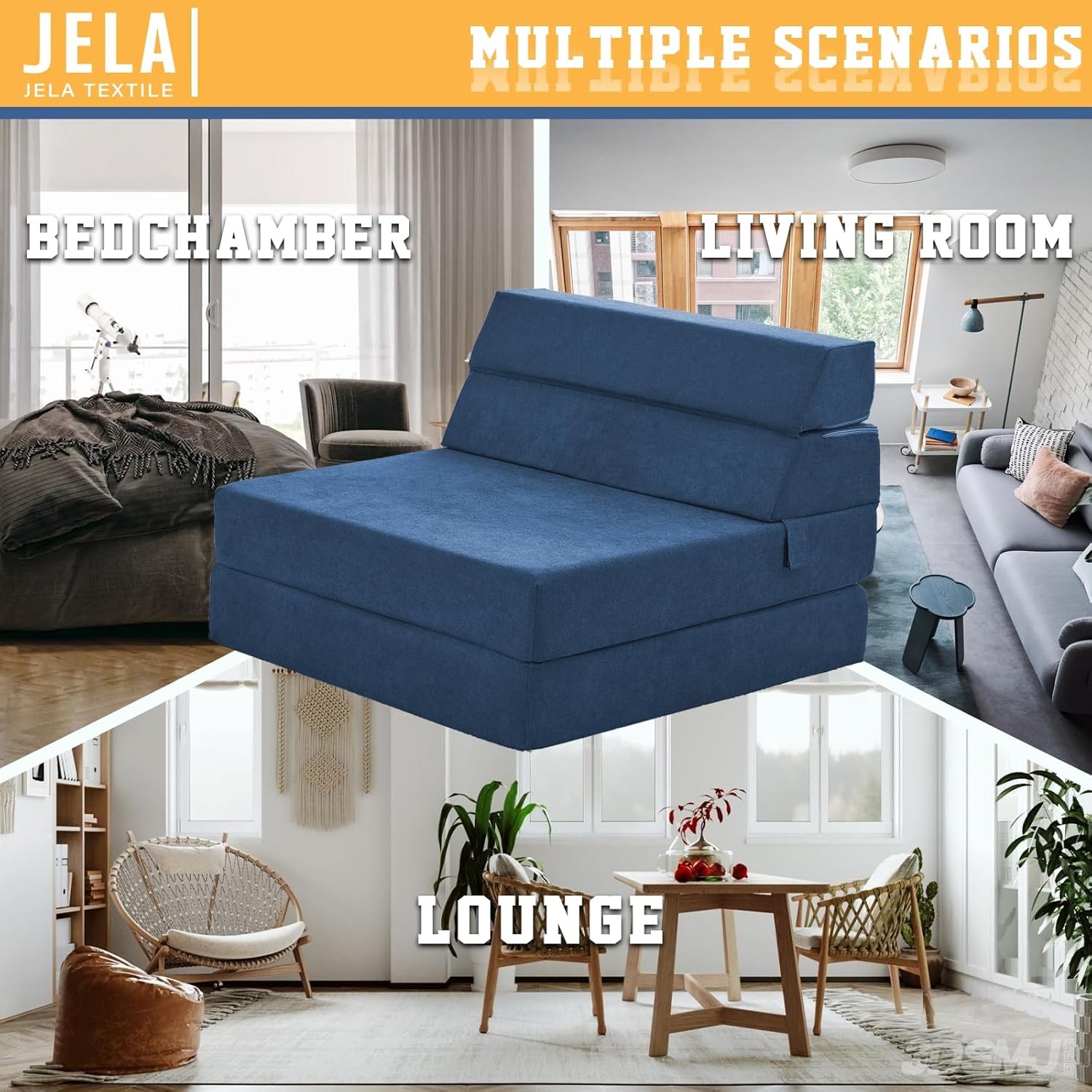 jela Foldable Sofa Bed Soft Foam Convertible Standard, Miss Fabric Navy