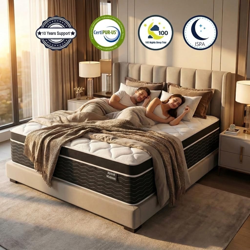 Luxury King Size Mattress 12 Inch, Hybrid Firm King Mattress in a Box, 7-Zones&