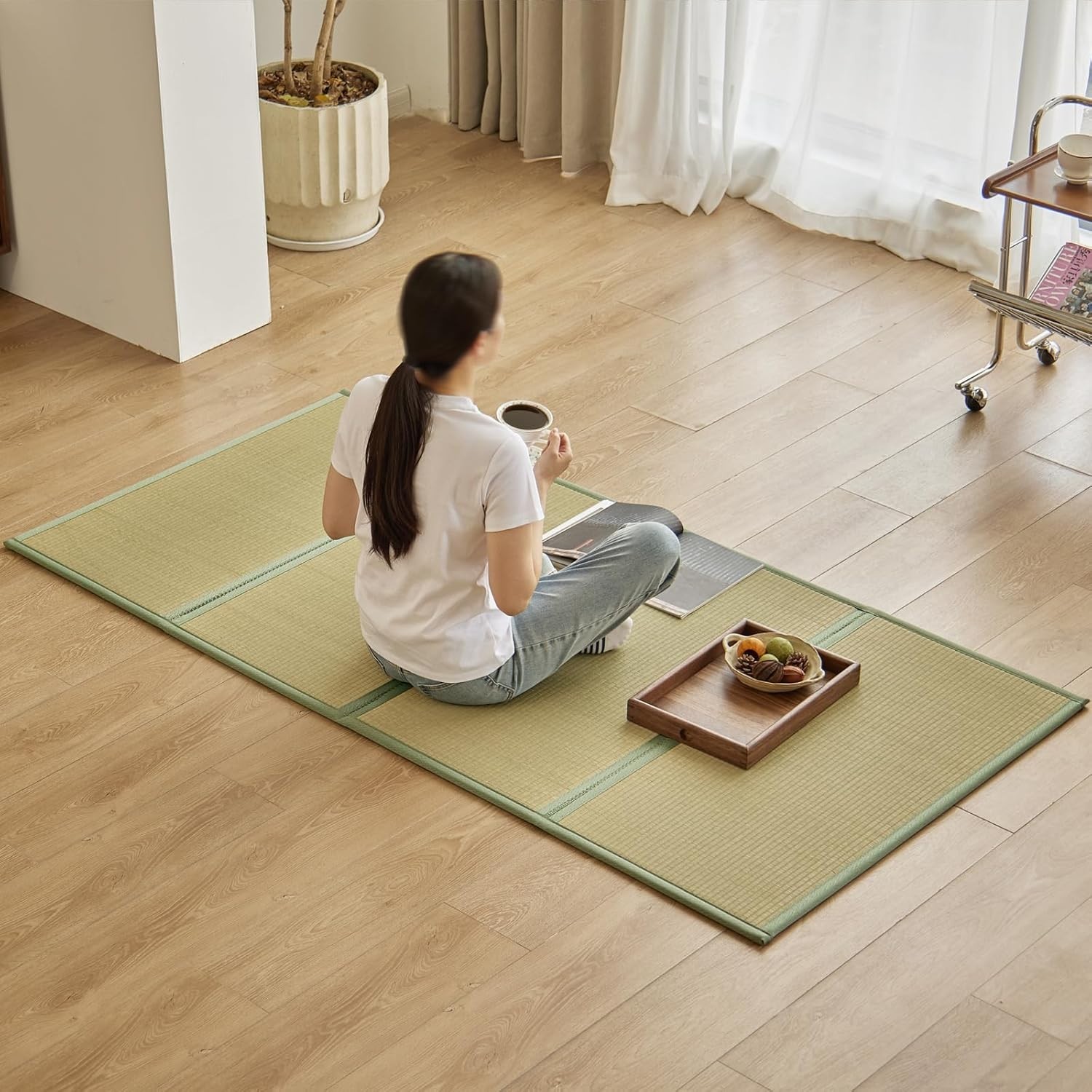 Japanese Tatami Mat,(Twin,79″x39″x0.5″),100% Rush Grass Portable Folding Mat …