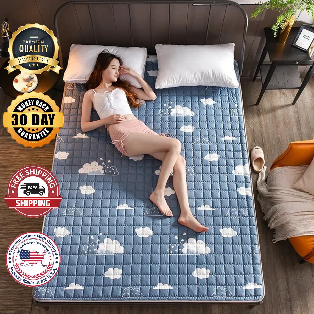 Queen Size Mattress Topper, 1200 GSM Cooling Cushion, Mattress Pad for Back Pain