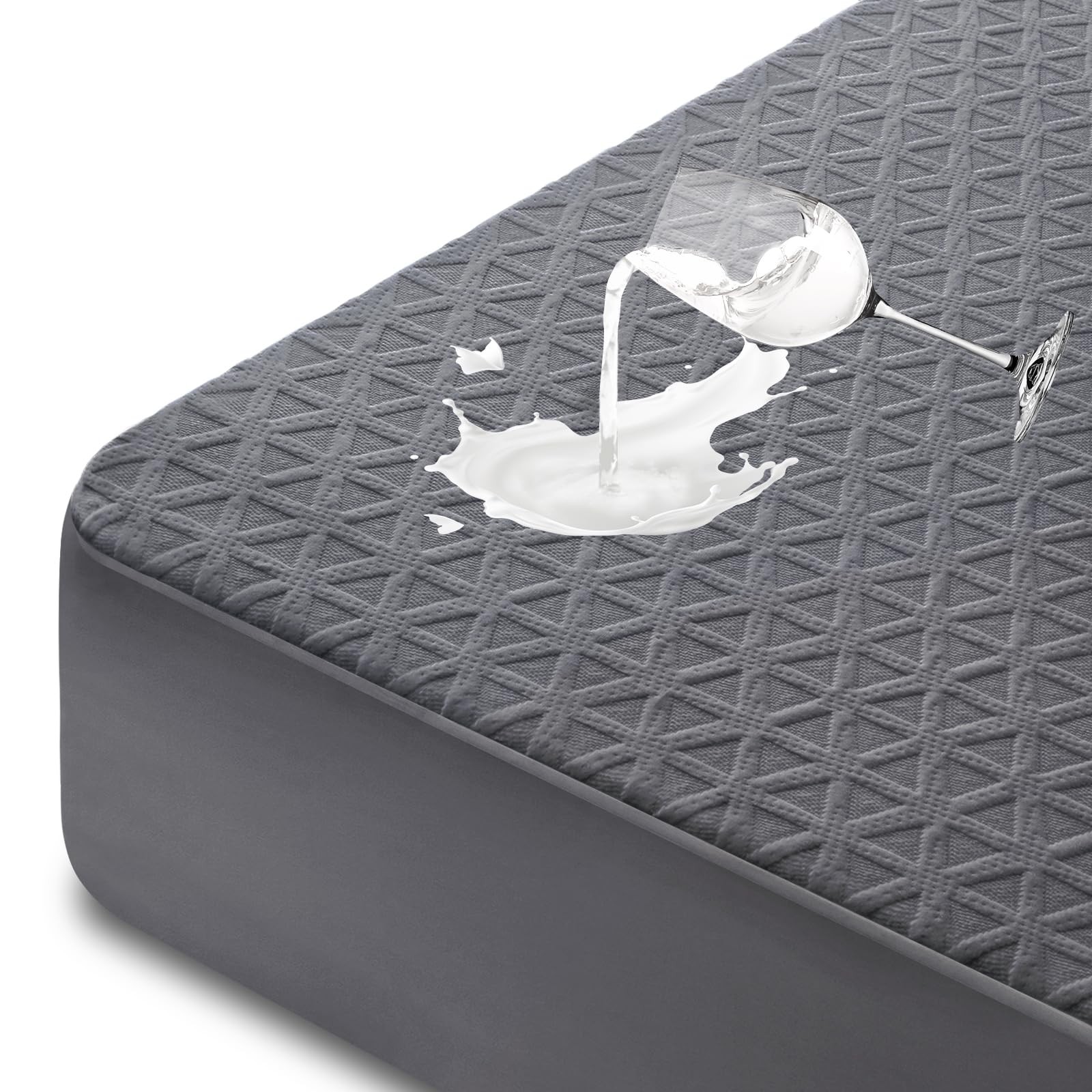 Premium Waterproof Mattress Protector Queen Size, Breathable Bed Queen, Grey