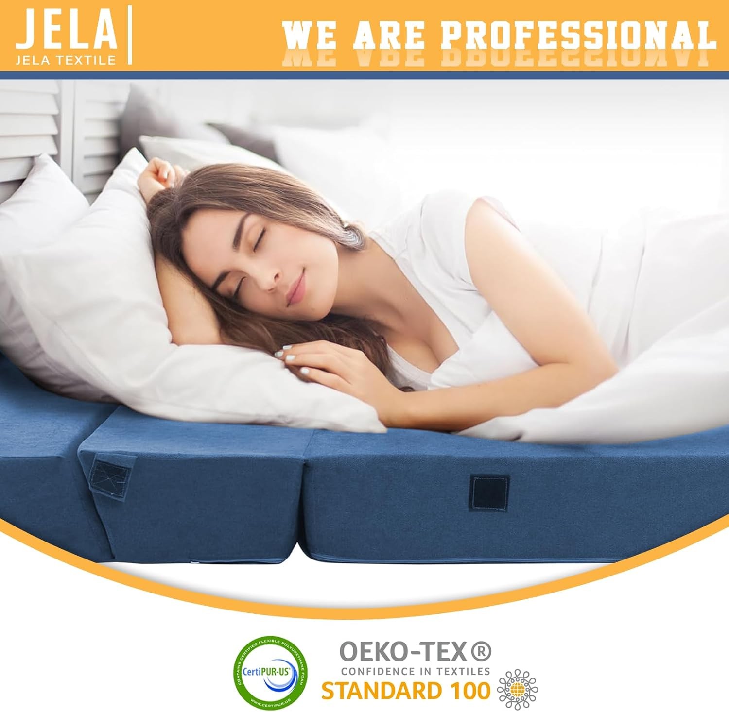 jela Foldable Sofa Bed Soft Foam Convertible Standard, Miss Fabric Navy