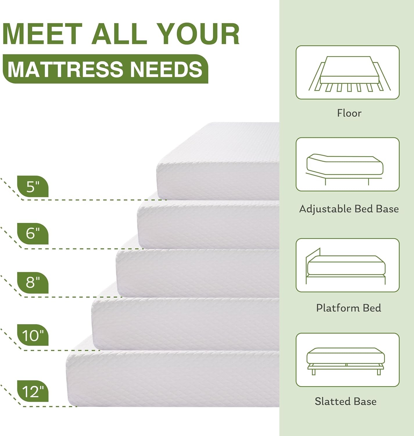 EGOHOME 6 Inch Twin Mattress for Kids, Memory Foam Mattress with Cooling Green T