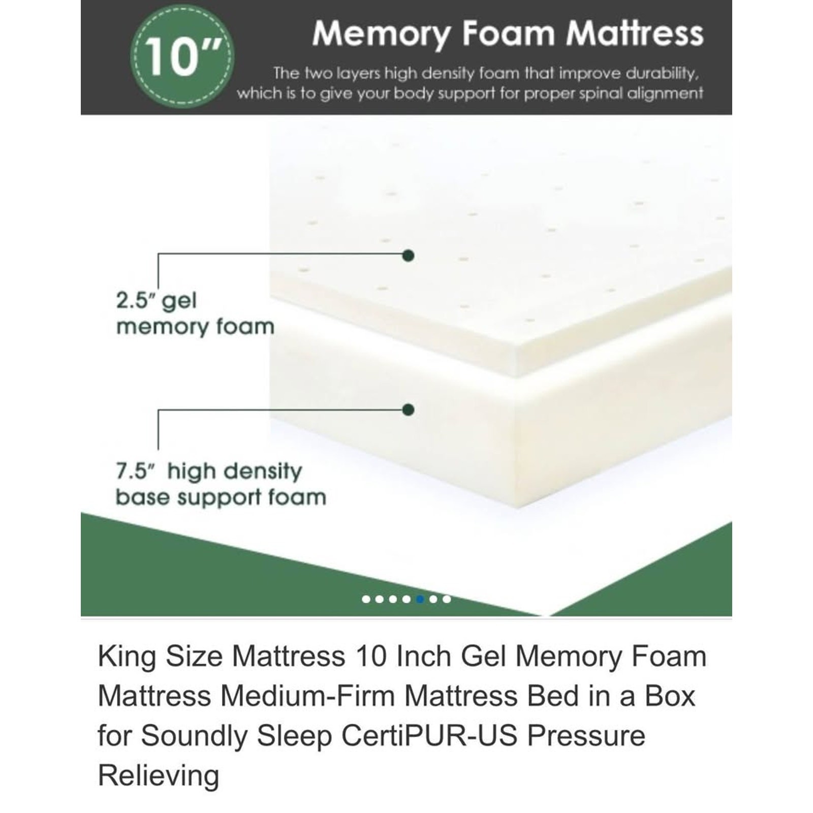 King Size Mattress 10 Inch Gel Memory Foam Mattress Medium-Firm Mattress