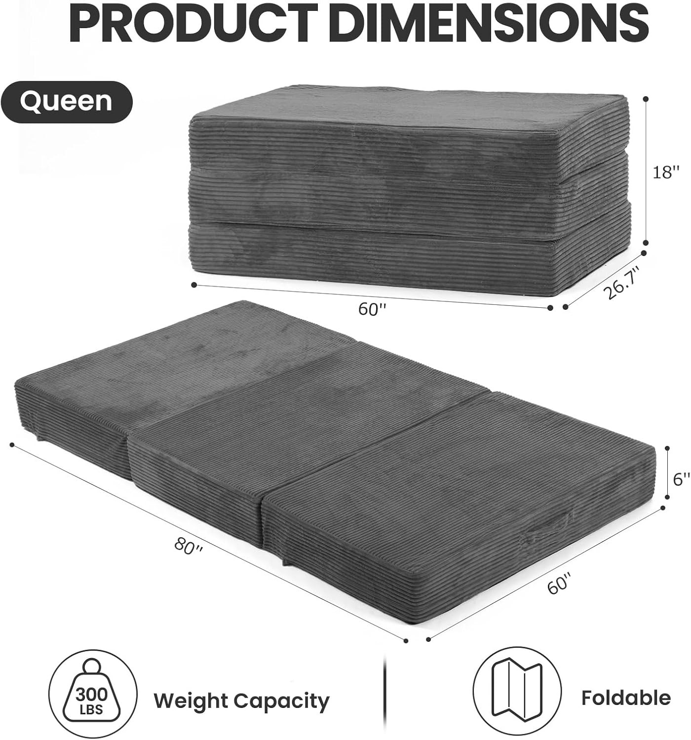 Erent Folding Mattr Queen Size, Trifold Mattr 6 inch Foldable