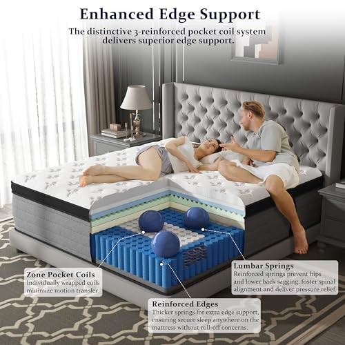Size Mattress Luxury Extra Firm Hybrid Mattress in a Box, 7-Zones King 12 Inch