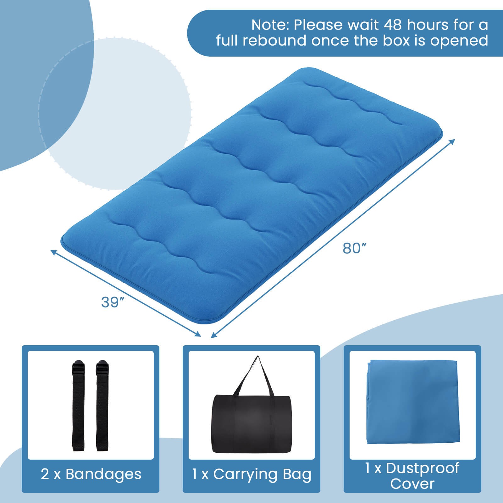 Twin Futon Mattress Japanese Floor Sleeping Pad Washable Cover Carry Bag Blue