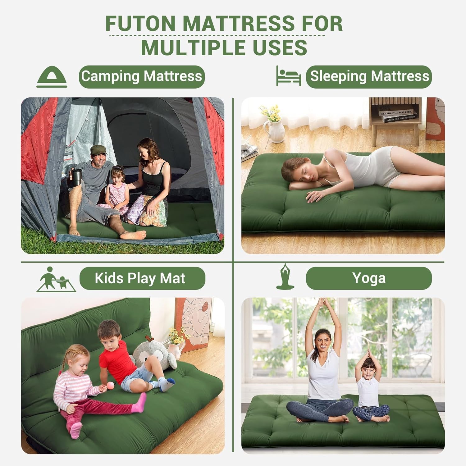 Twin Full Size Floor Mattress,Portable Roll Up Mattress Sleeping Pad for Dorm US
