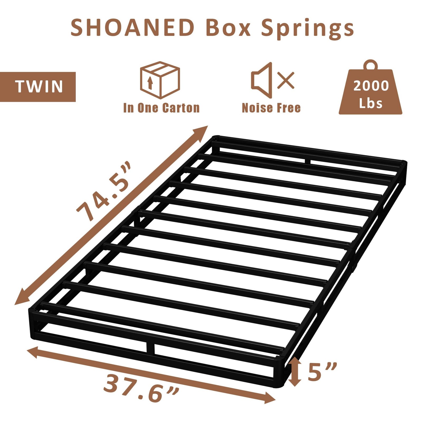 SHOANED Twin Size Box Springs – 5 Inch Low Profile Mattress Twin, 5