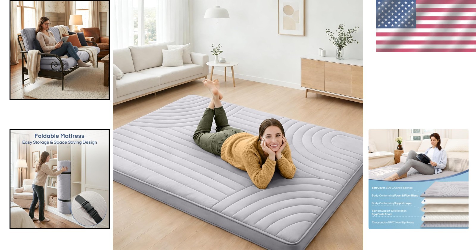 Foldable & Portable Full Size Futon Mattress – Washable Cover for Easy Care