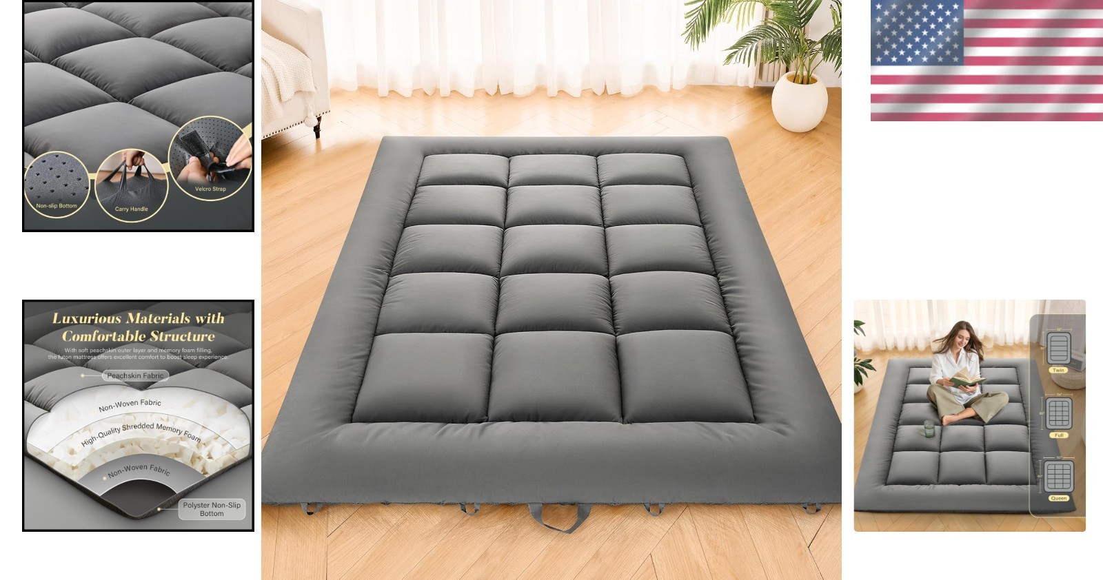 Queen Japanese Floor Mattress – Foldable Futon with Memory Foam Comfort