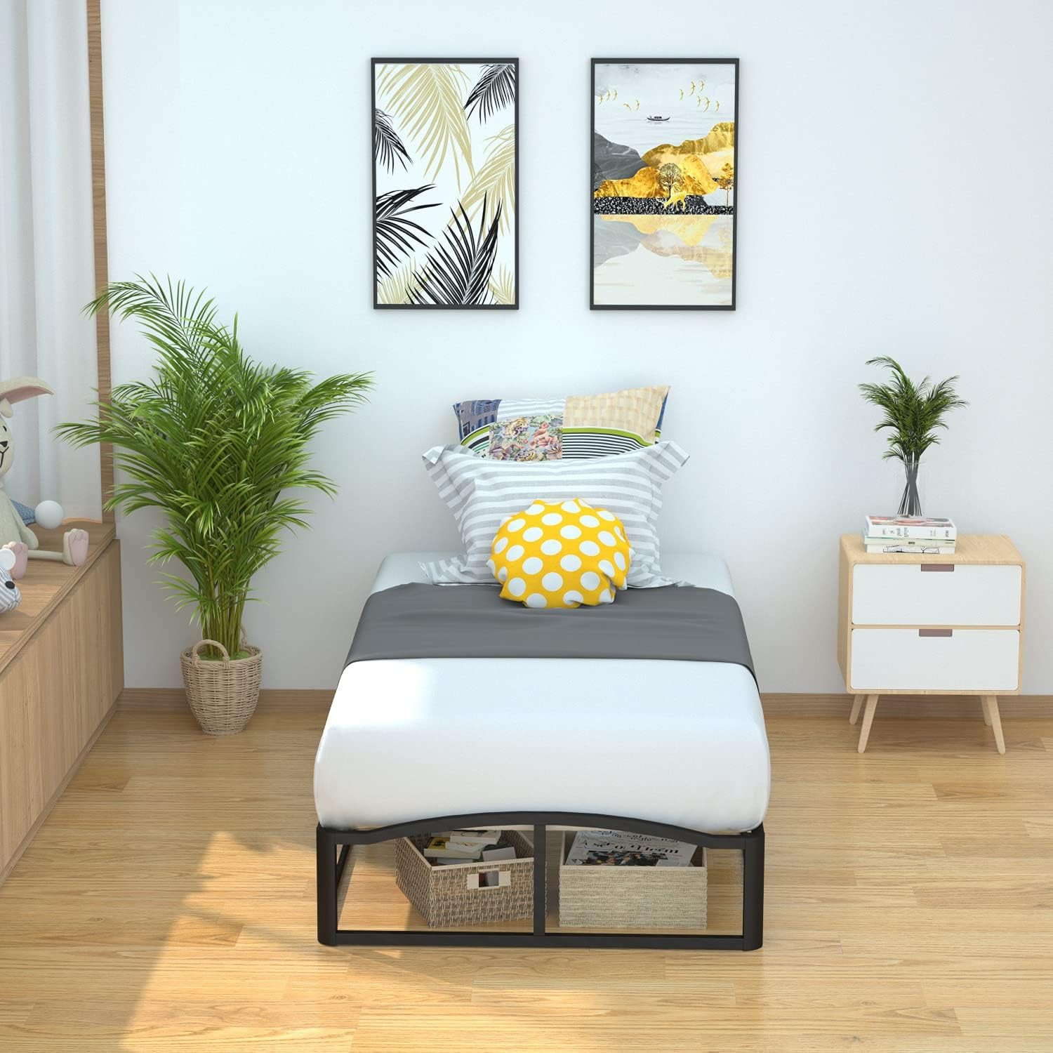 n Basics Durable Metal Platform Bed Fre with Wood Slat Support, 10