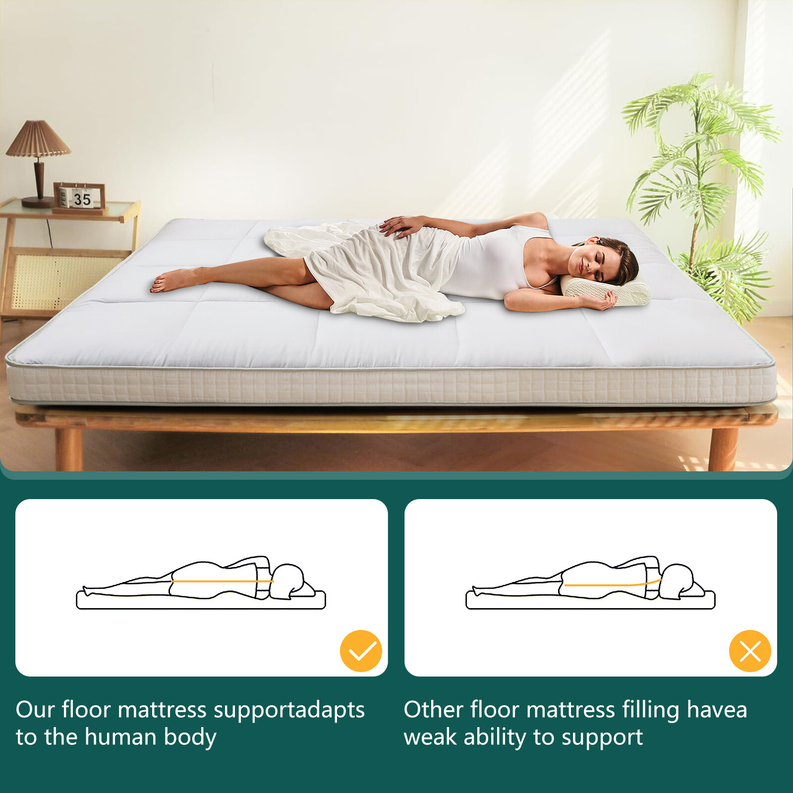 SLSY Japanese Floor Mattress Tatami Floor Sleeping Cushion Queen Size 80x60x4in