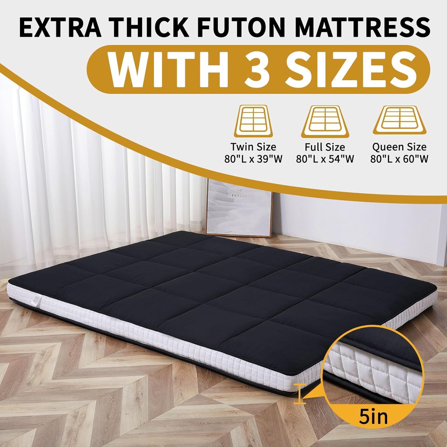 NAIZEA 5 in Extra Thick Futon Floor Mattress, Japanese Folding Roll Up Mattress