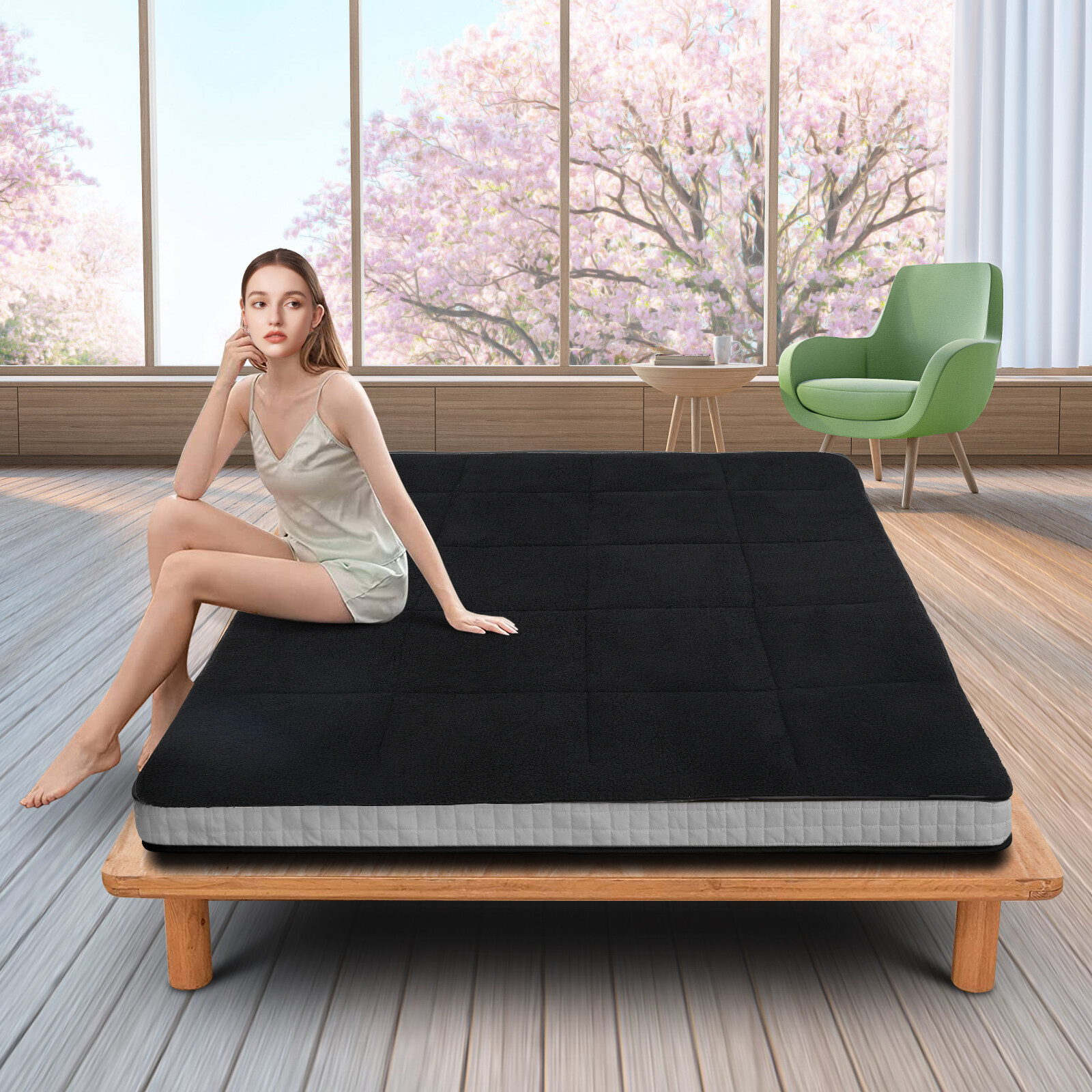 4″ Fold Sleep Floor Mat Single Bed Memory Foam Topper Camping Guest Mattress