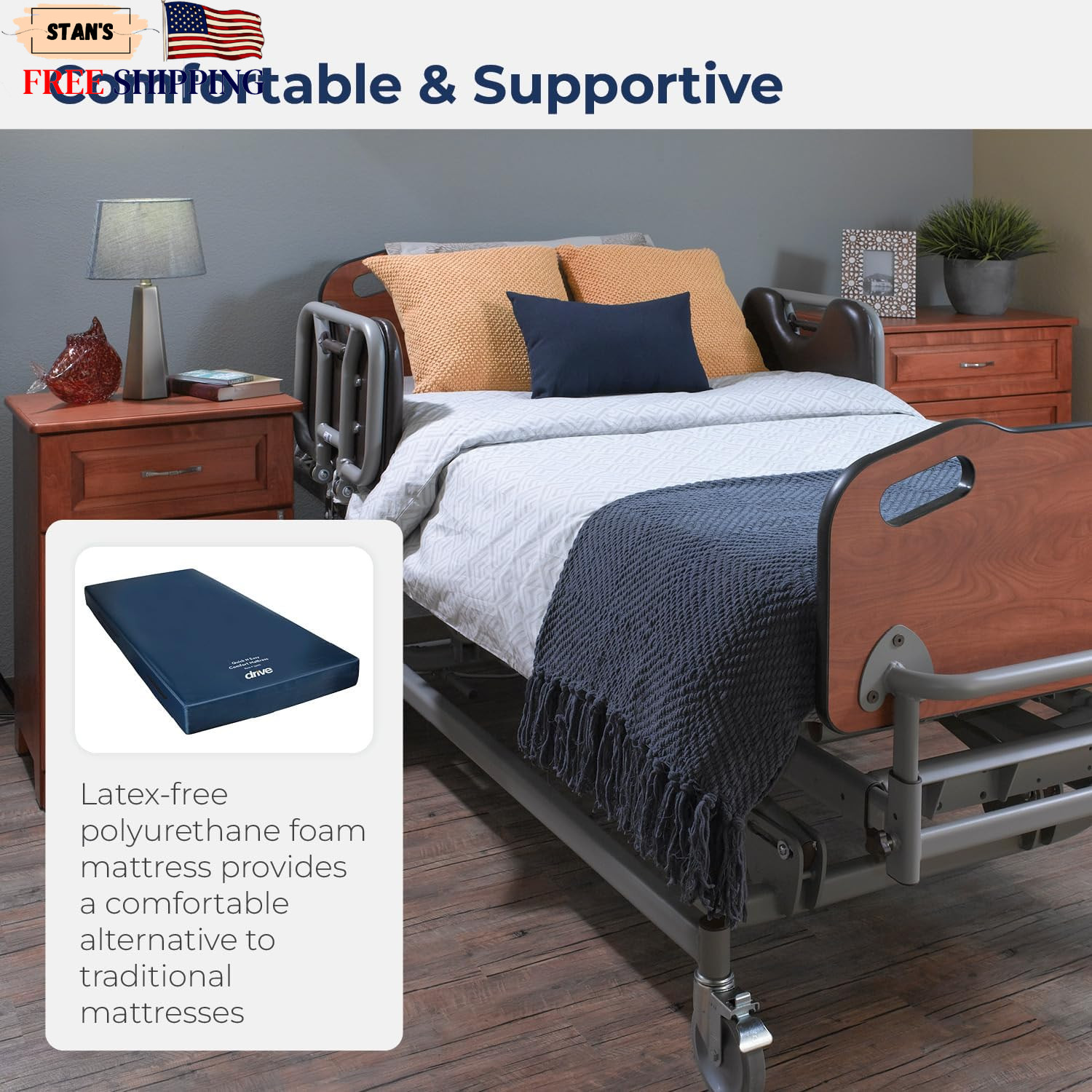 Hospital Medical Bed Mattress Twin XL Blue Water Resistant Non Slip Home Foam