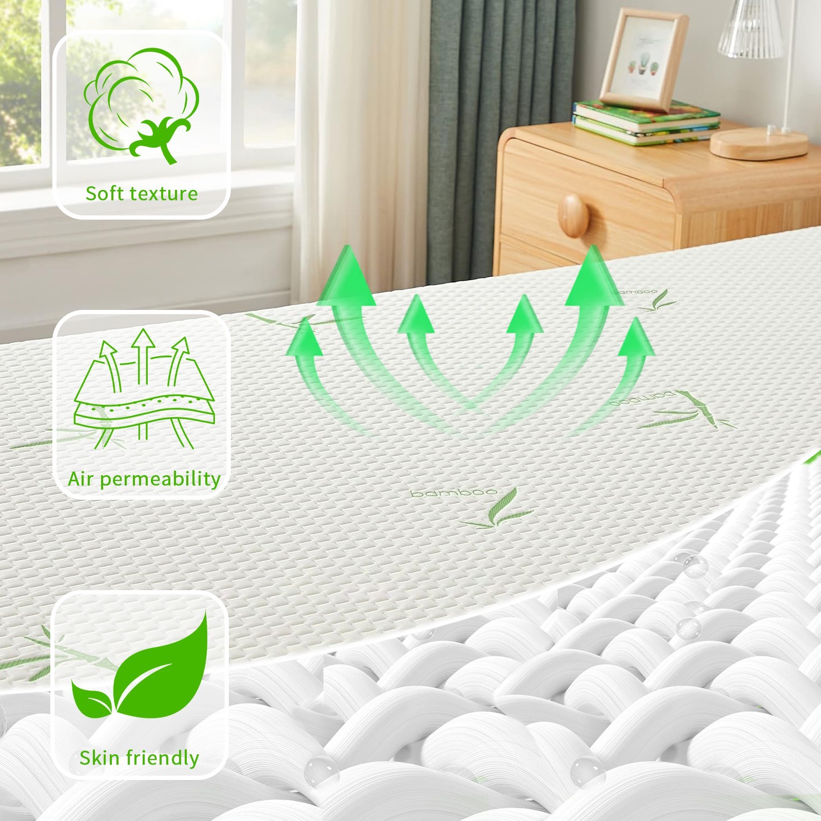 5″ 6″ 8″ Gel Memory Foam Mattress with Breathable Bamboo Fabric Removable Cover