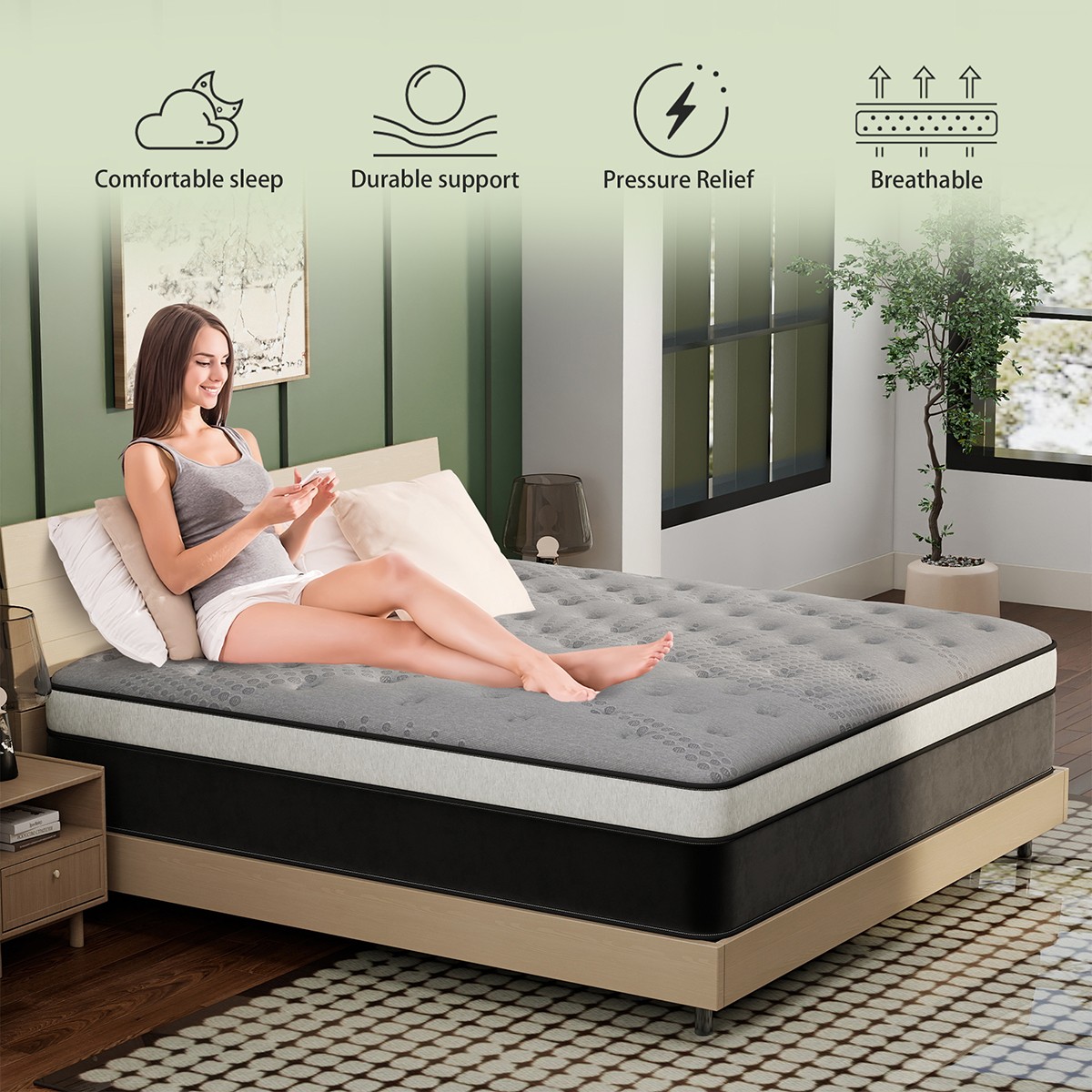 12″ 14″ Hybrid Mattress Gel Memory Foam Pocket Coils Twin Full Queen King in Box