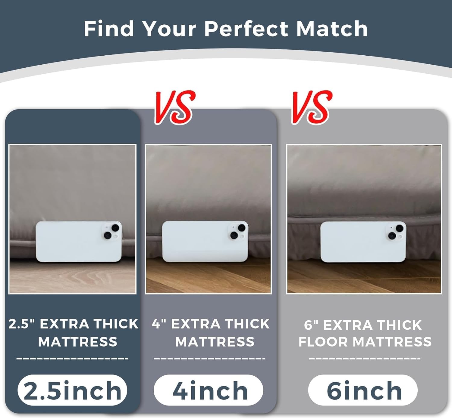 6-Inch Extra Thick Japanese Floor Mattress – Queen, Dark Grey, Foldable Design