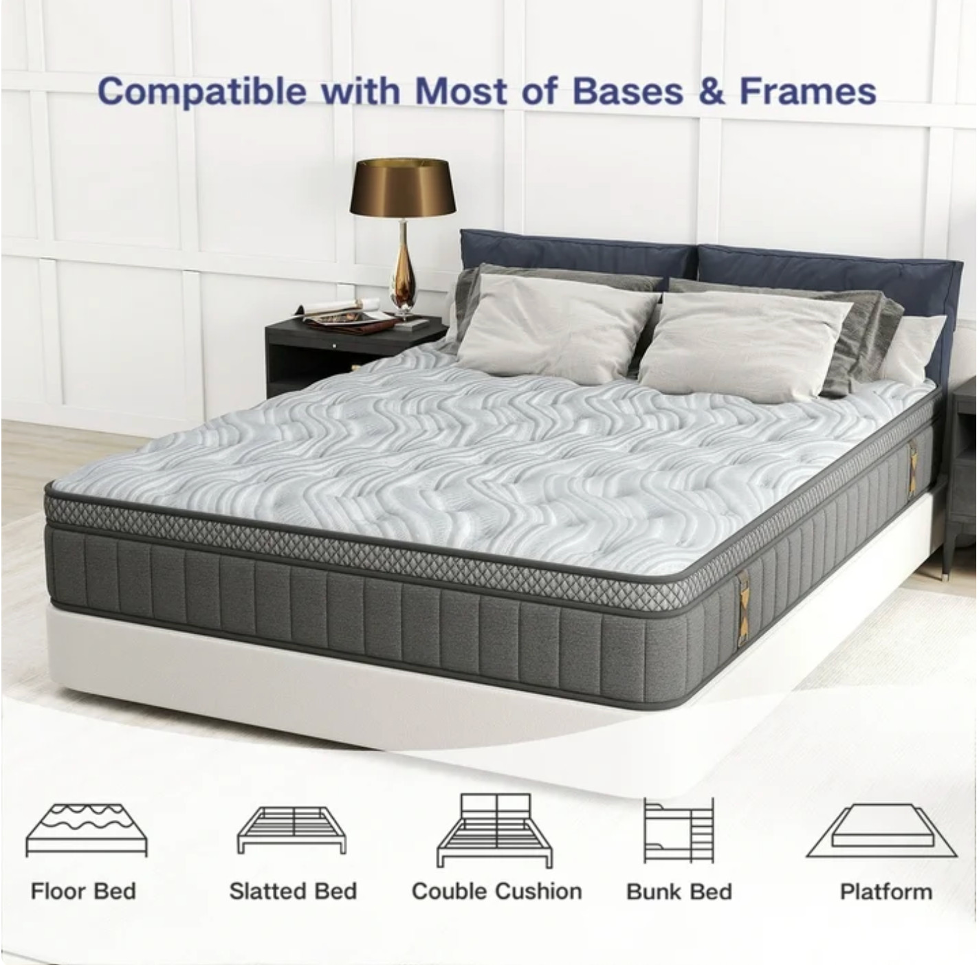 12″ Queen Colchon Gel Memory Foam Hibrido Queen Cama Mattress Hybrid Medium Firm