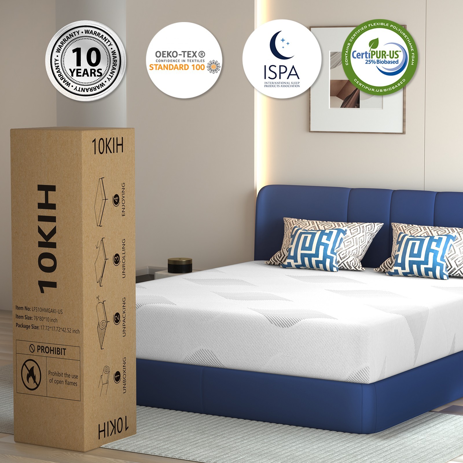 10″ Twin Full Queen King Gel Memory Foam Mattress Medium Firm Support in a Box