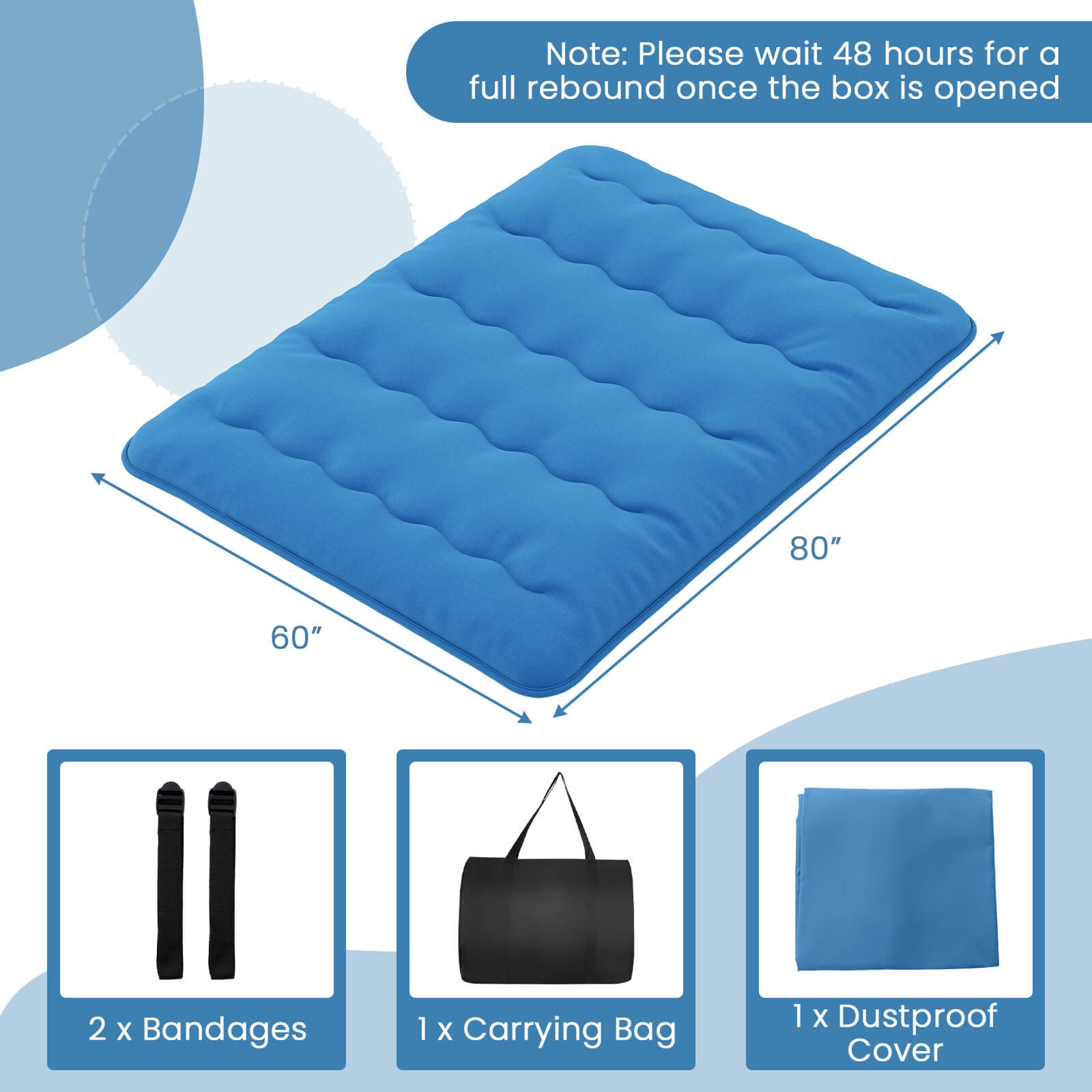 Queen Futon Mattress Japanese Floor Sleeping Pad Washable Cover Carry Bag Blue