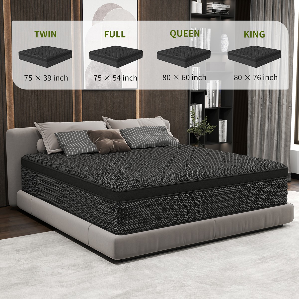 12″14″ Hybrid Mattress In A Box Gel Memory Foam Innerspring Twin Full Queen King
