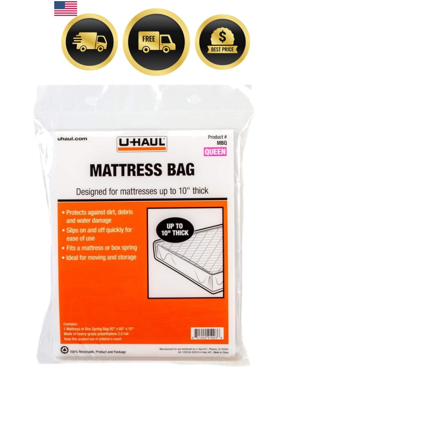 Mattress Bag Queen Heavy Duty Plastic Cover Mattress Storage Moving 92x60x10