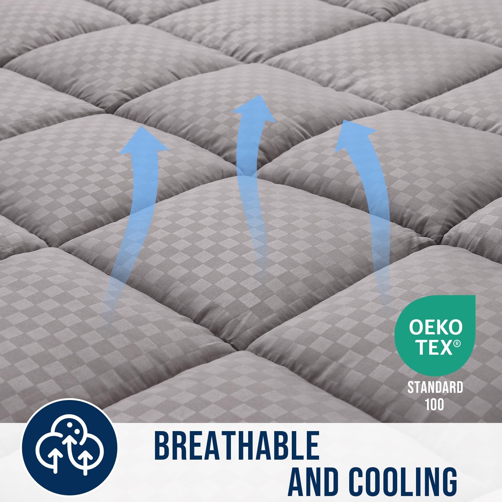 Queen Mattress Pad Quilted Pillow Top Cooling Deep Pocket Light Grey Bed Prot…