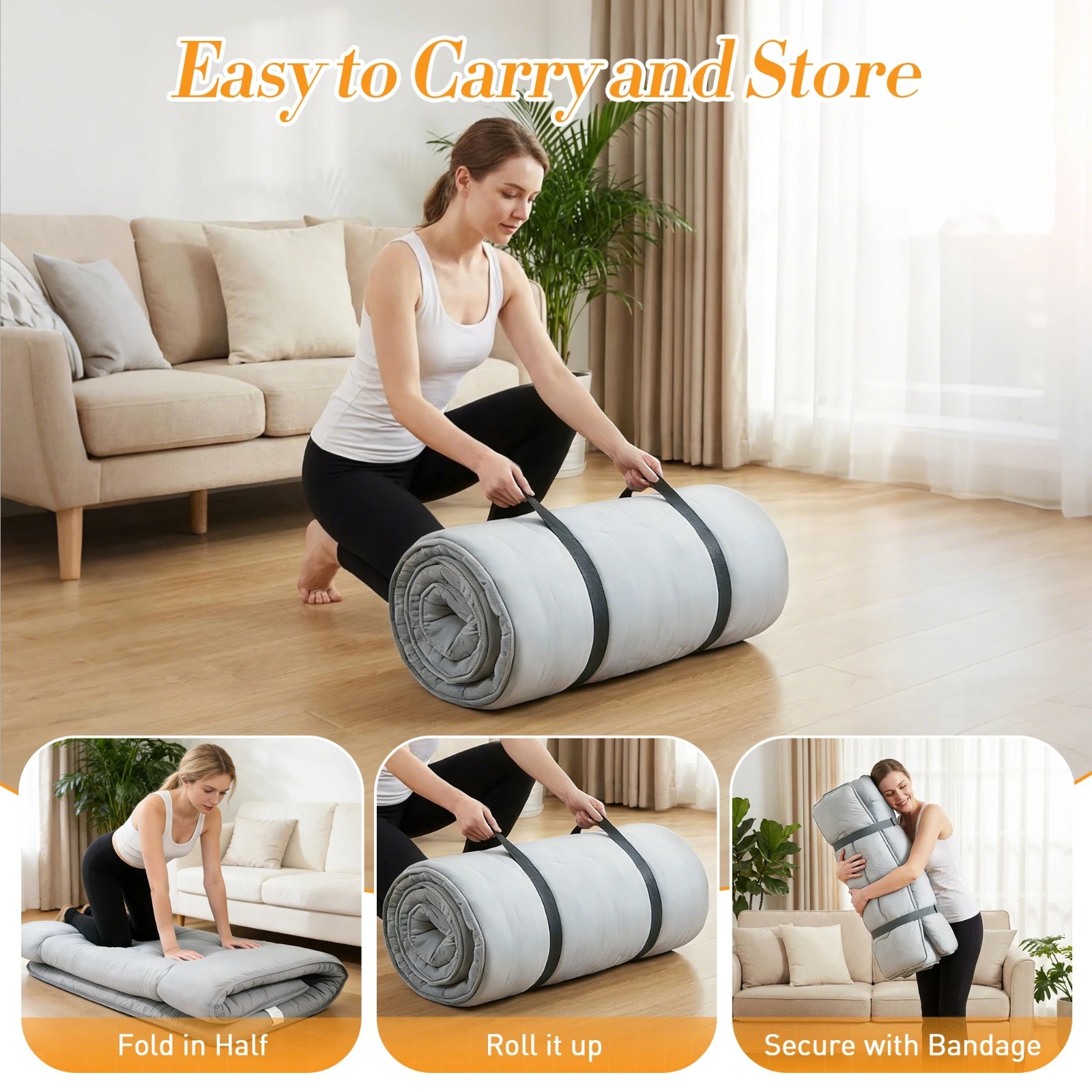 4-Inch Memory Foam Foldable Mattress – Portable Floor Bed for Guests & Dorms